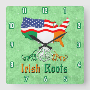 American Irish Roots Square Wall Clock Quadratische Wanduhr