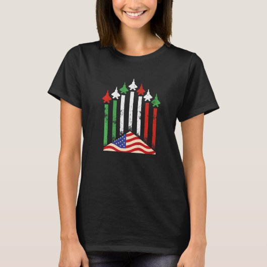 American Italian Flag Airplanes 4th July Patriotic T-Shirt (Vorderseite)