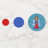 American July 4th Angel Holding Flag Red Blue Konfetti (Rückseiten)