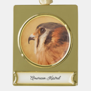 American Kestrel Painting - Original Bird Art Banner-Ornament Gold
