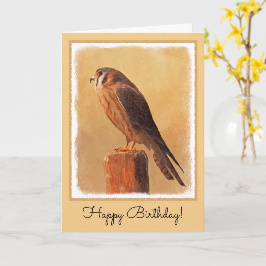 American Kestrel Painting - Original Bird Art Karte (Gelbe Blume)