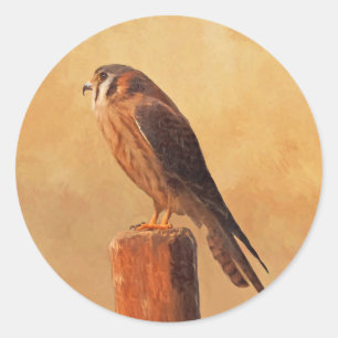 American Kestrel Painting - Original Bird Art Runder Aufkleber