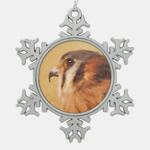 American Kestrel Painting - Original Bird Art Schneeflocken Zinn-Ornament