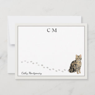 American Kurz Haar Brown Tabby Cat Monogramm Name Mitteilungskarte