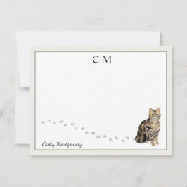 American Kurz Hair Brown Tabby Cat Monogram Name Mitteilungskarte
