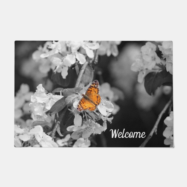 American Lady Butterfly On Blossom Door Mat Fußmatte (Vorderseite)
