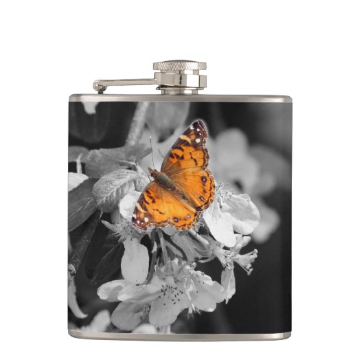 American Lady Butterfly On Blossom Drink Flasche Flachmann (Vorderseite)