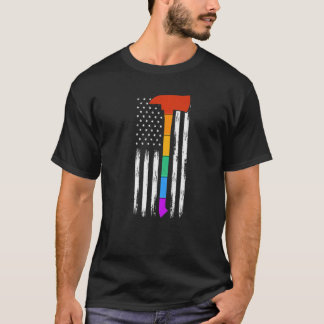 American Lgbt Firefighter Flag Us Rainbow Axe Usa T-Shirt