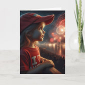 American Little Girl Watching Fireworks Karte (Vorderseite)