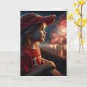 American Little Girl Watching Fireworks Karte (Gelbe Blume)