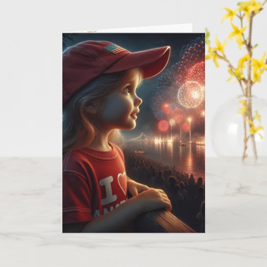 American Little Girl Watching Fireworks Karte (Gelbe Blume)