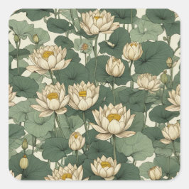 American Lotus Blume Muster Quadratischer Aufkleber