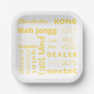 American Mah Jongg Papierteller mit gelben Worten