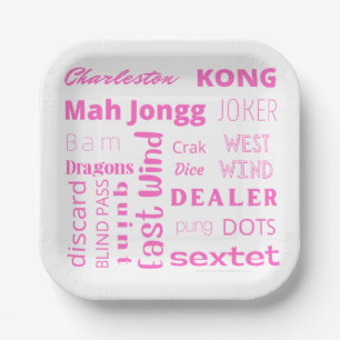 American Mah Jongg Papiertüte mit rosa Worten Pappteller