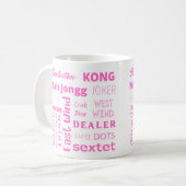 American Mah Jongg Tasse mit rosa Worten (Vorderseite Links)