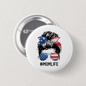 American Mama Life Messy Bun 4. Juli feiert uns Button (Vorne & Hinten)
