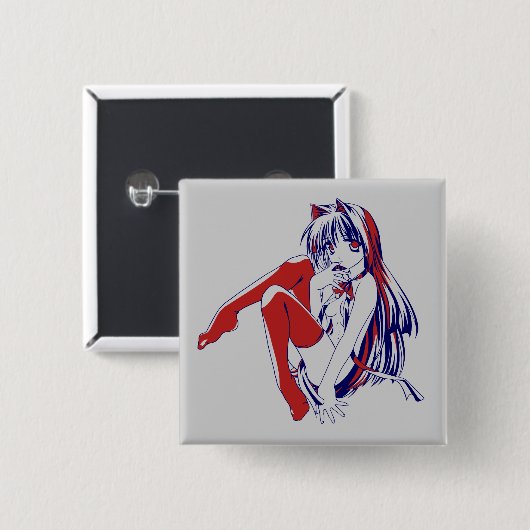 American Manga Neko Catgirl Kawaii Anime Button (Vorne & Hinten)