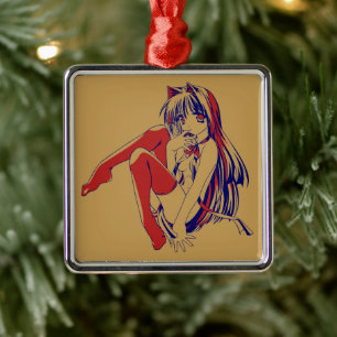 American Manga Neko Catgirl Kawaii Anime Ornament Aus Metall