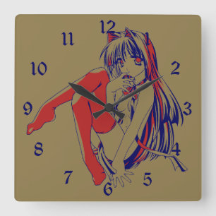 American Manga Neko Catgirl Kawaii Anime Quadratische Wanduhr