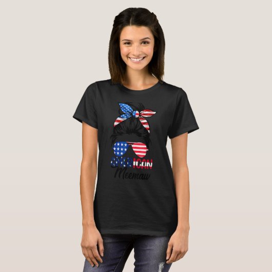 American Meemaw Messy Bun Matching 4. Juli Mee T-Shirt (Vorne ganz)