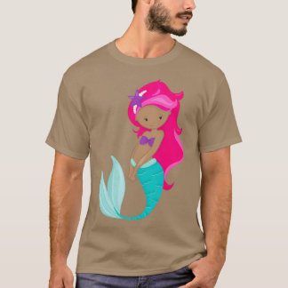 American Mermaid Pink Hair Starfish T-Shirt