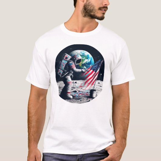 American Moon Landing Astronaut Art T-Shirt (Vorderseite)