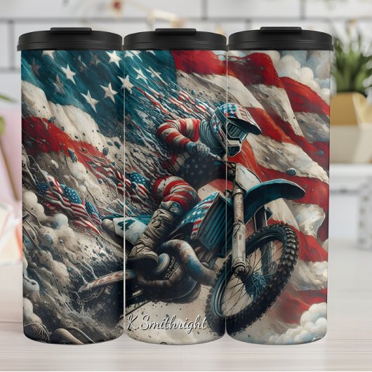 American Motocross Flag Art Print Thermosbecher
