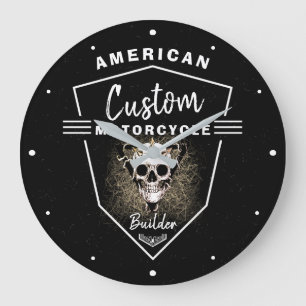 American Motorcycle Builder Custom Skull Cool   Große Wanduhr