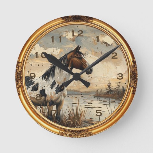 American Mustang Wild Horse Western Wall Clock Runde Wanduhr (Vorderseite)