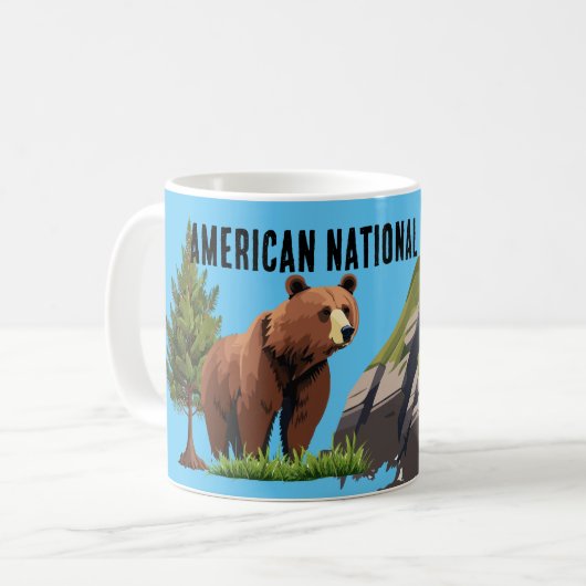 American National Park Brown Bear Pine Tree Kaffeetasse (Vorderseite Links)