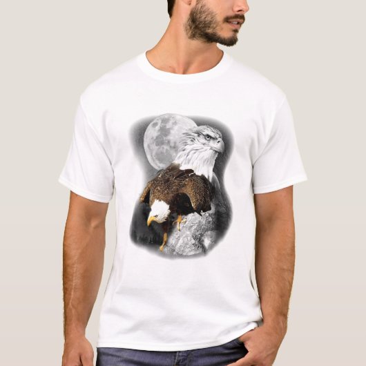 American Nature Eagle Artwork Moon Sketch Wildlife T-Shirt (Vorderseite)