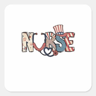 American Nurse 4. Juli Patriotic USA Flag Nurs Quadratischer Aufkleber
