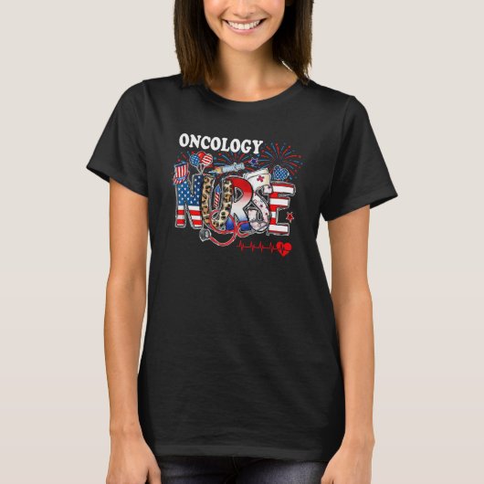 American Oncology Nurse 4th of July Nurse Stethosc T-Shirt (Vorderseite)