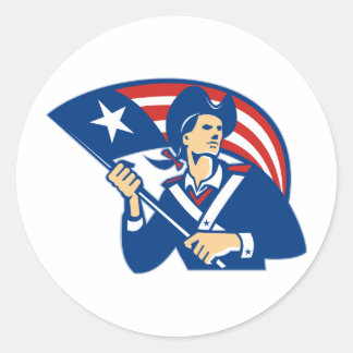 American Patriot Minuteman mit Flag Retro Runder Aufkleber