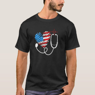 American Patriot Nurse Patriotic Usa Nursing Steth T-Shirt