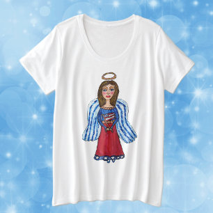 American Patriotic Angel Red White Blue USA Flag Große Größe T-Shirt