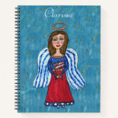 American Patriotic Angel Stars Holding Flag Blue Notizblock (Vorderseite)