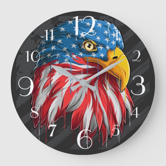 American Patriotic Bald Eagle Große Wanduhr (Vorderseite)