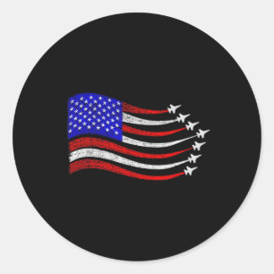 American Patriotic Fighter Jets Usa Flag Wave 4t Runder Aufkleber