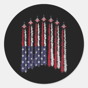 American Patriotic Fighter Jets Usa Flag Wave 4t Runder Aufkleber