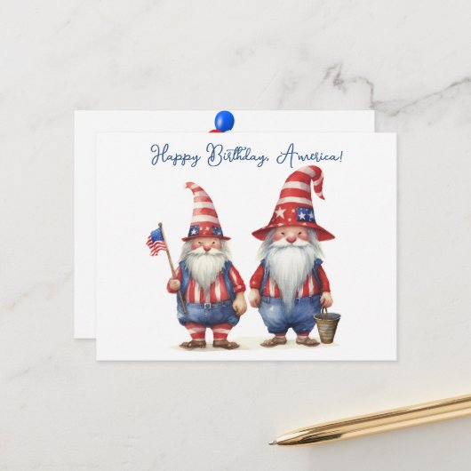 American Patriotic Gnomes Postkarte (Vorderseite/Rückseite Beispiel)