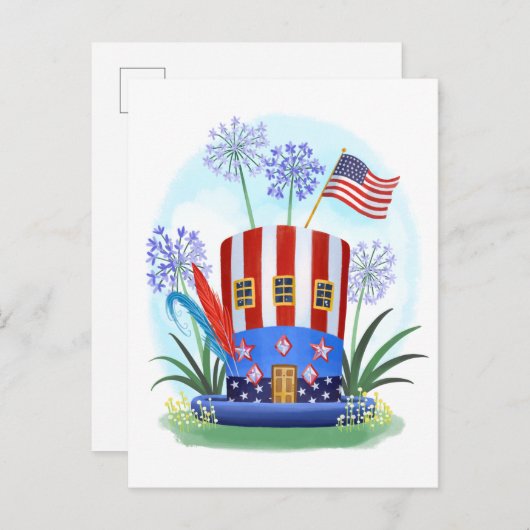 American Patriotic Hat House Postcard Postkarte (Vorne/Hinten)