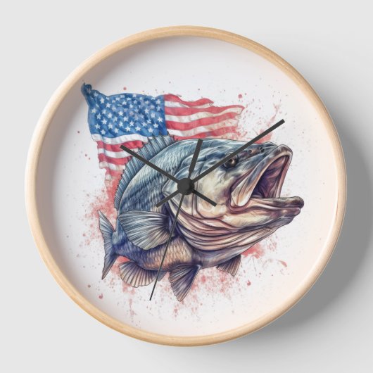 American Patriotic Sports Fisherman Wall Clock Uhr (Vorderseite)