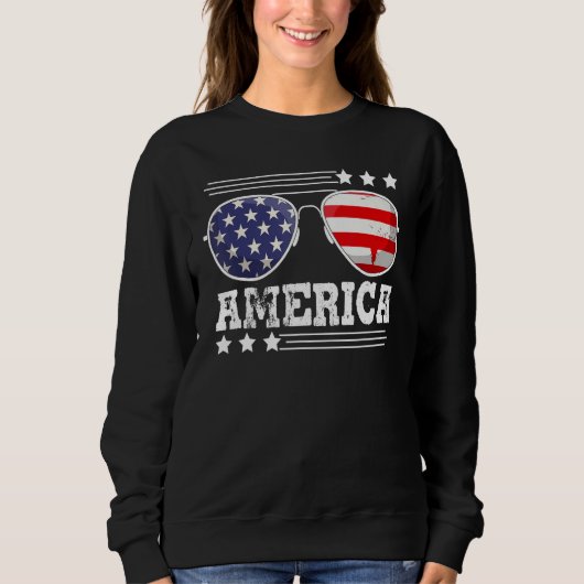 American Patriotic Sunglasses 4th of July USA Flag Sweatshirt (Vorderseite)
