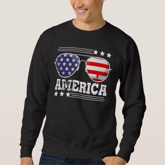 American Patriotic Sunglasses 4th of July USA Flag Sweatshirt (Vorderseite)