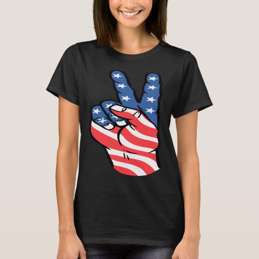 American Peace Flag Patriotic 4th of July Hand Si T-Shirt (Vorderseite)
