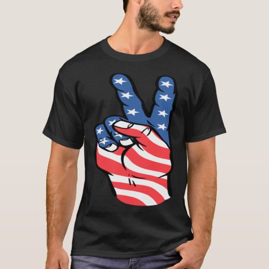 American Peace Flag  Patriotic 4th of July Hand Si T-Shirt (Vorderseite)