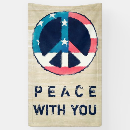 American Peace Sign grunge + Ihr Sprichwort Banner (Vertikal)