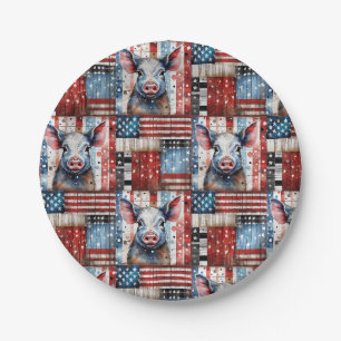 American Pig Farm Folk Art Pappteller