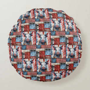American Pig Farm Folk Art Rundes Kissen